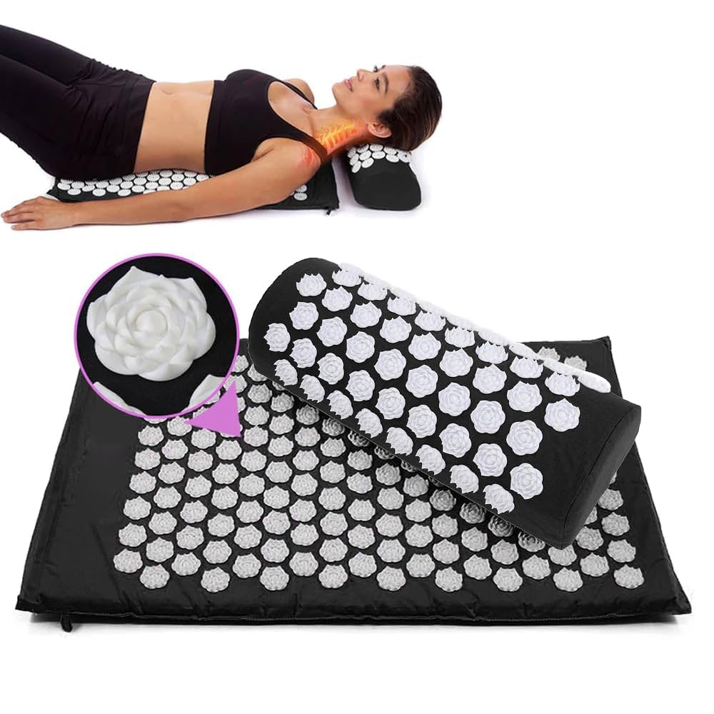 Acupressure Mat and Pillow Set-Ideal for Back and Neck Pain Relief,Stress Reliever,Muscle Relaxation and Massage