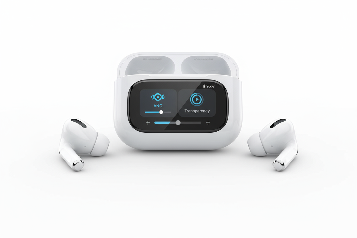 Airpods Pro With Digital Display – Anc And Transparency | Touch Volume Control Digital Screen Smooth Display Games | (color White)
