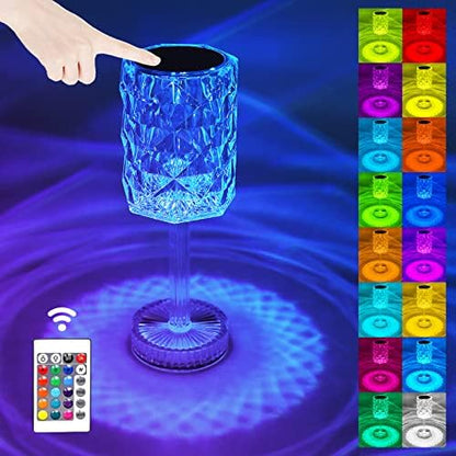 Luxury Crystal Diamond Table Lamp Touch Control RGB Color Light Bedroom Romantic