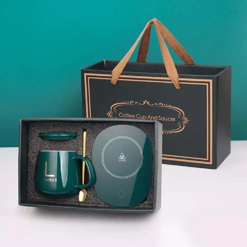 Coffee Mug with Heating Pad Warmer, USB Electric Coffee Cup Warmer for Desk, with Automatic On/Off to Keep Temperature Stable For Office Home